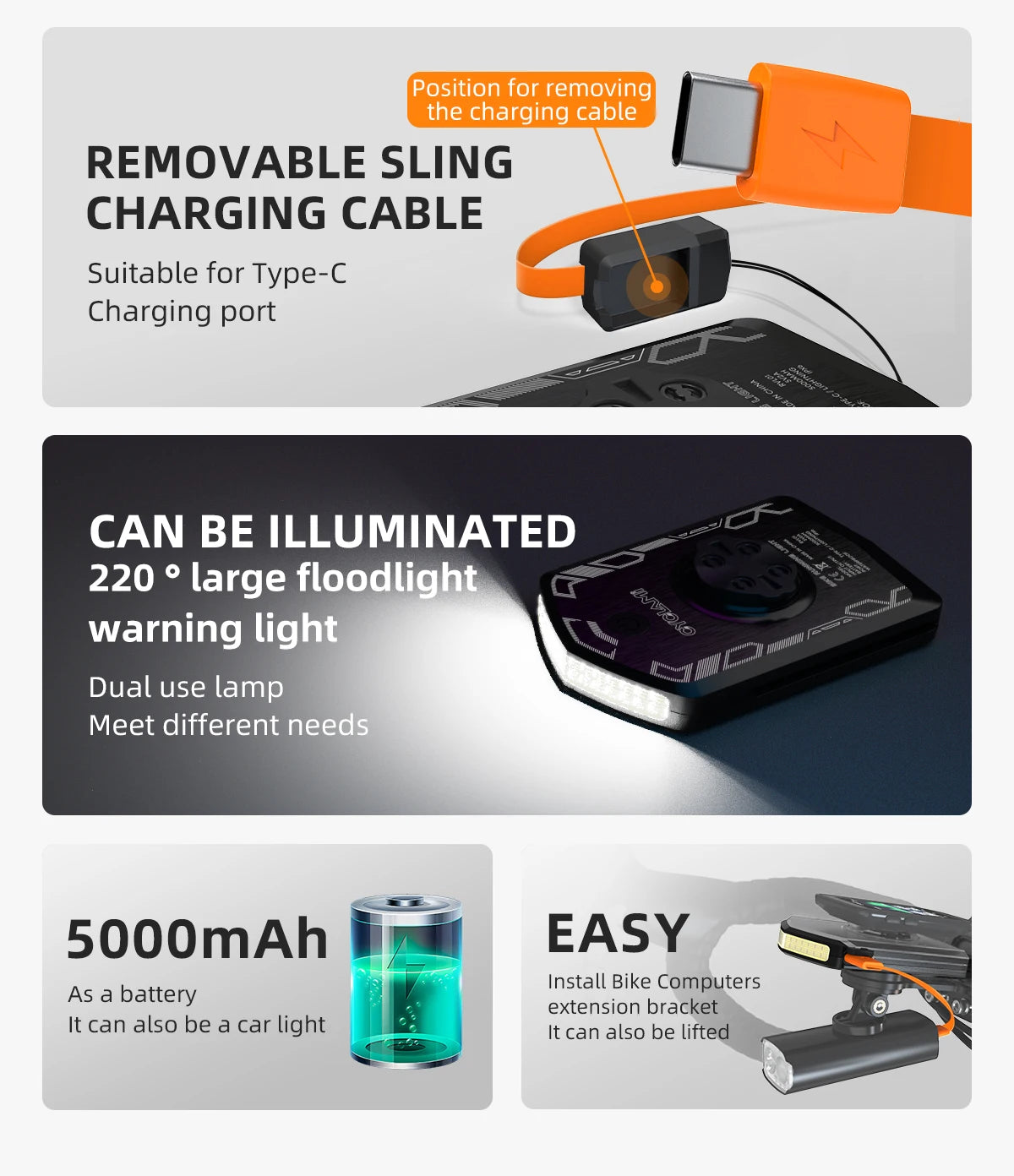 CYCLAMI RVL01 Bicycle Headlight Bike Light Cycling 5000mAh Type-C Charging Front Lamp For Garmin XOSS IGPSPORT COOSPO GEOID