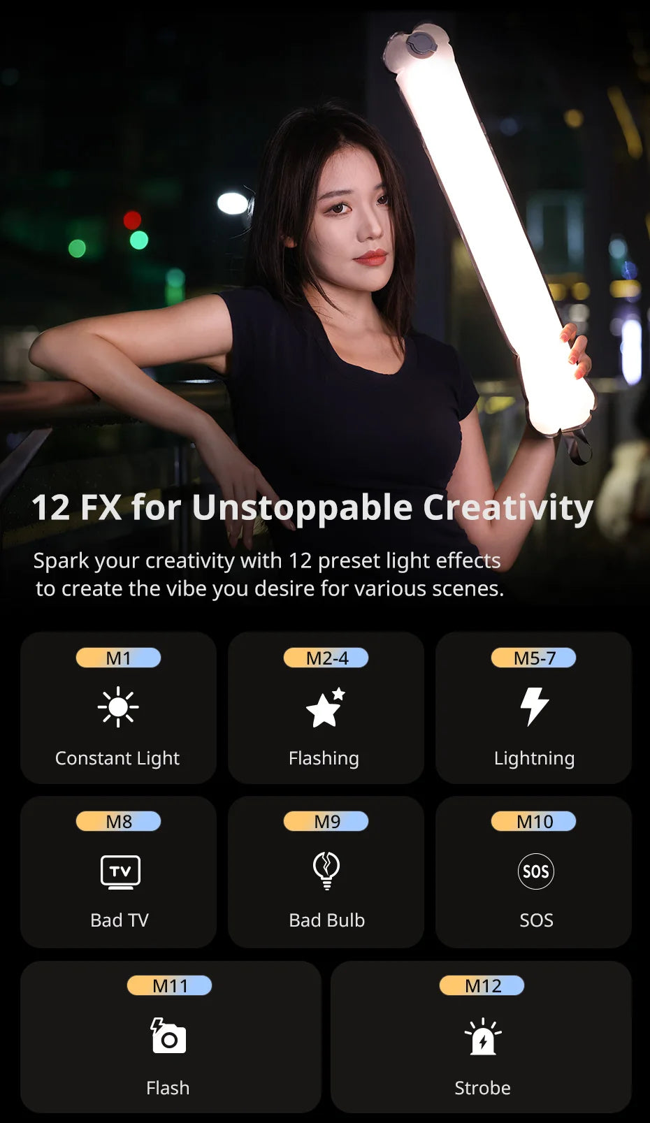 Ulanzi UA12 12W Inflatable Air Tube Light 2700K-6500K Bi-Color Light Wand Pocket Light Stick with Magnetic Mount for Livestream