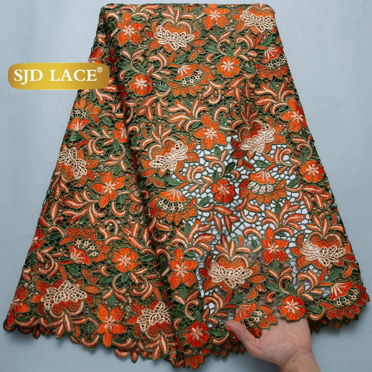SJD LACE African Guipure Cord Stones Lace Fabric 5 Yards 2026 New Nigerian Water Soluble Lace For Women Wedding Party Dress 3844