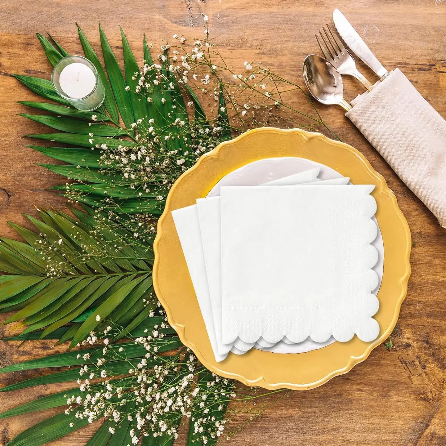50-300PCS Paper Napkins Disposable Party Napkin Beverage Napkins Scalloped Cocktail Napkins for Wedding Dinner Birthday 5x5Inch