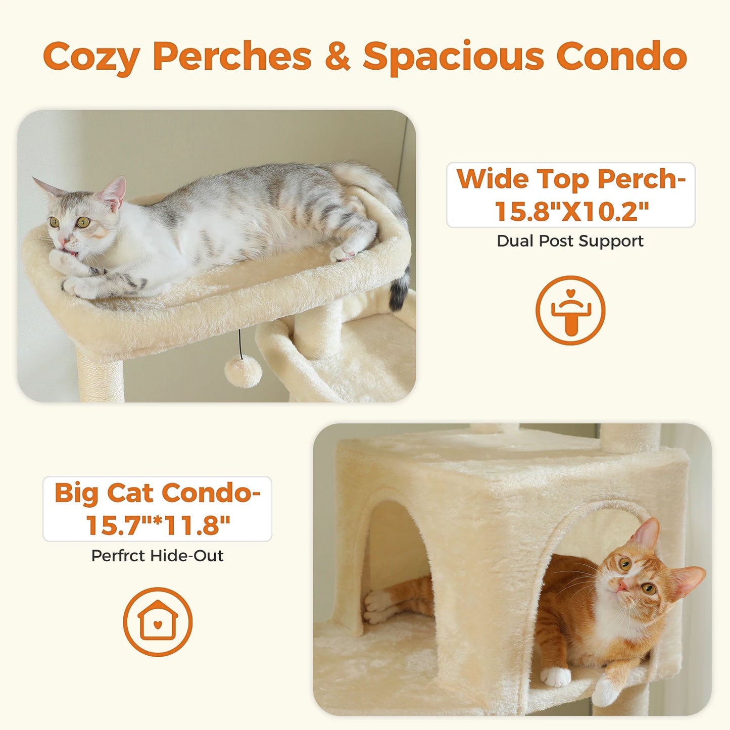 Large Cat Tree for Indoor Large Adult Cats, Multi-Level Cat Tower with Scratching Posts Super Large Hammock Cozy Condo Top Perch