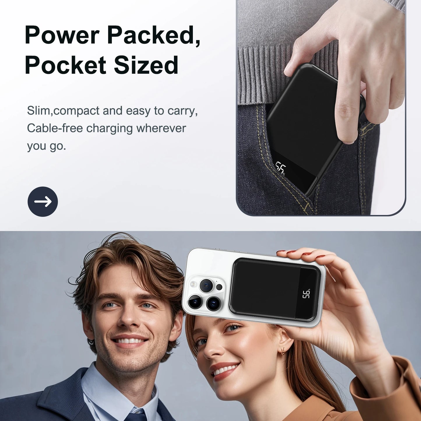 Magnetic Wireless Portable Charger Power Bank 10000mAh PD20W Built-In LED Display For iPhone 16/15/14/13/12/Pro/Mini/Pro Max
