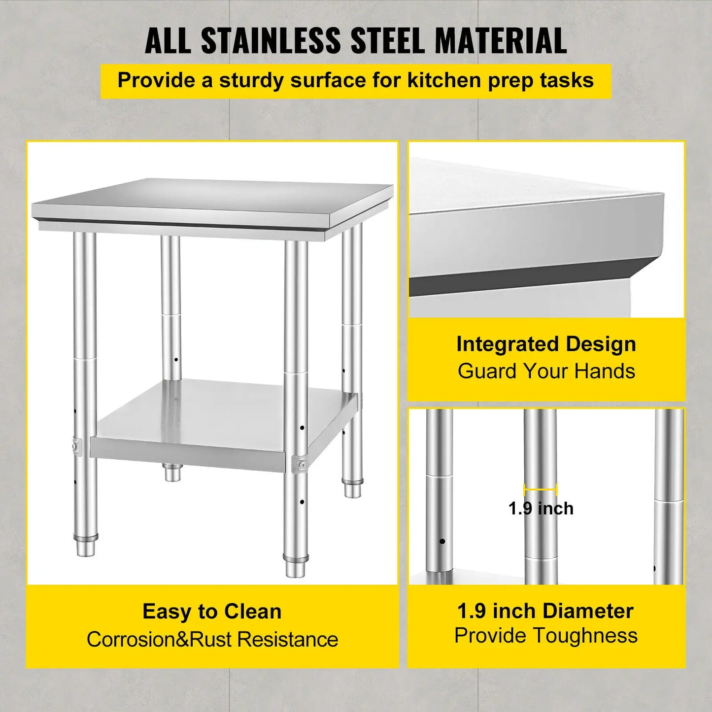 SucceBuy Stainless Steel Kitchen Work Bench Commercial Catering Table Worktable w/Undershelf 330LBS 286LBS for Restaurant Garage
