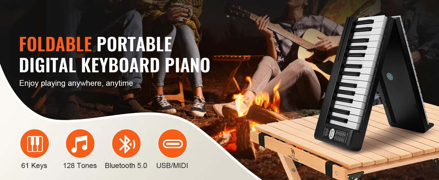 SucceBuy 61 or 88 Key Folding Keyboard Piano Bluetooth & MIDI  Electronic Digital Foldable Piano Rechargeable for Beginners Use