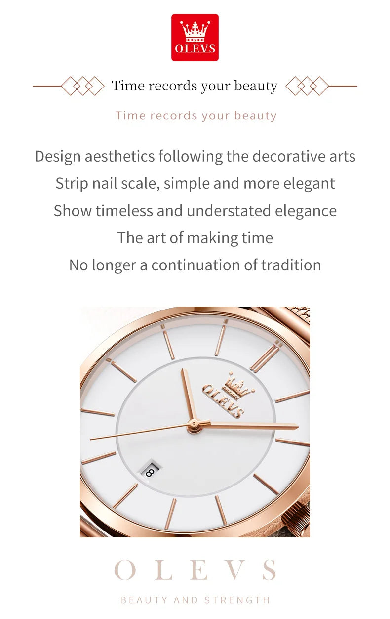 OLEVS 5869 Women Watch Original Brand Simple Mesh Belt Quartz Watch Automatic Date Waterproof Luminous Watches For Women Box