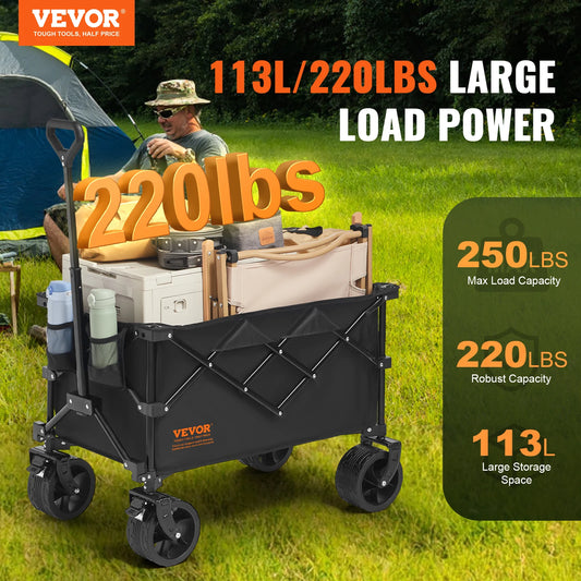 SucceBuy Collapsible Folding Wagon Beach Wagon Cart with All-Terrain Wheels Drink Holders Sports Wagon for Camping Shopping