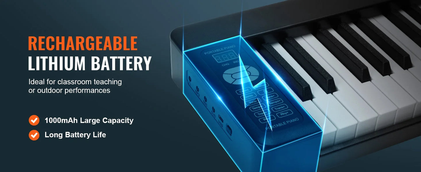 SucceBuy 61 or 88 Key Folding Keyboard Piano Bluetooth & MIDI  Electronic Digital Foldable Piano Rechargeable for Beginners Use