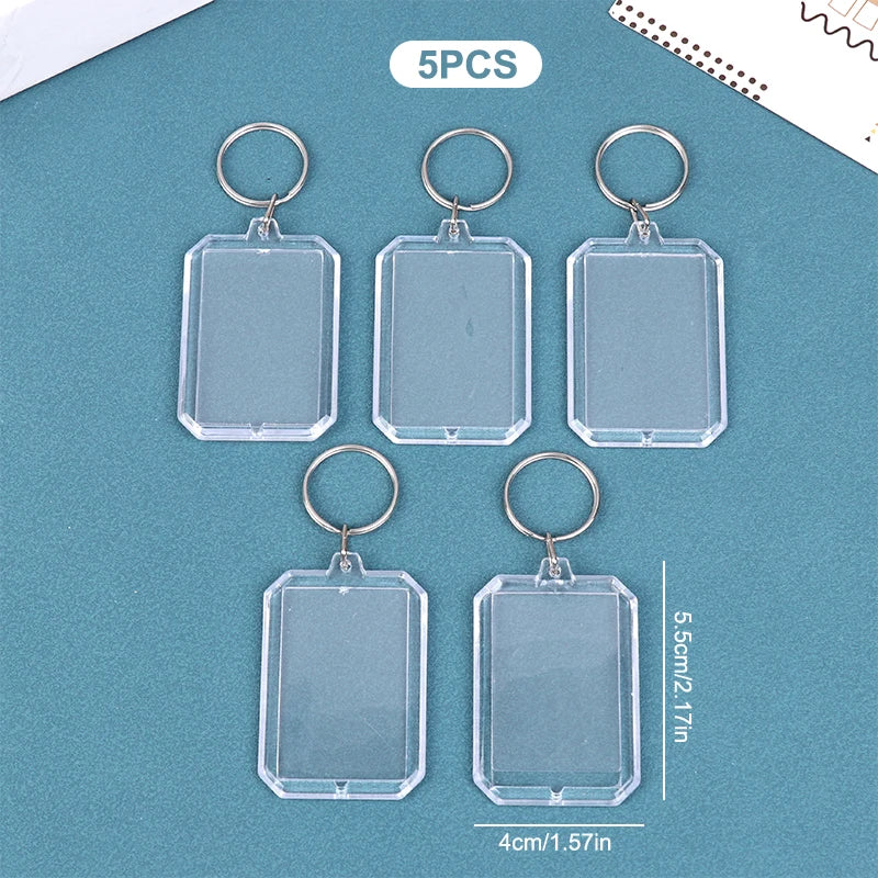 5pcs Blank Photo Frame Keychain Clear Acrylic Keyring Insert Photo Split Key Pendant DIY Key Holder Couple Anniversary Gifts