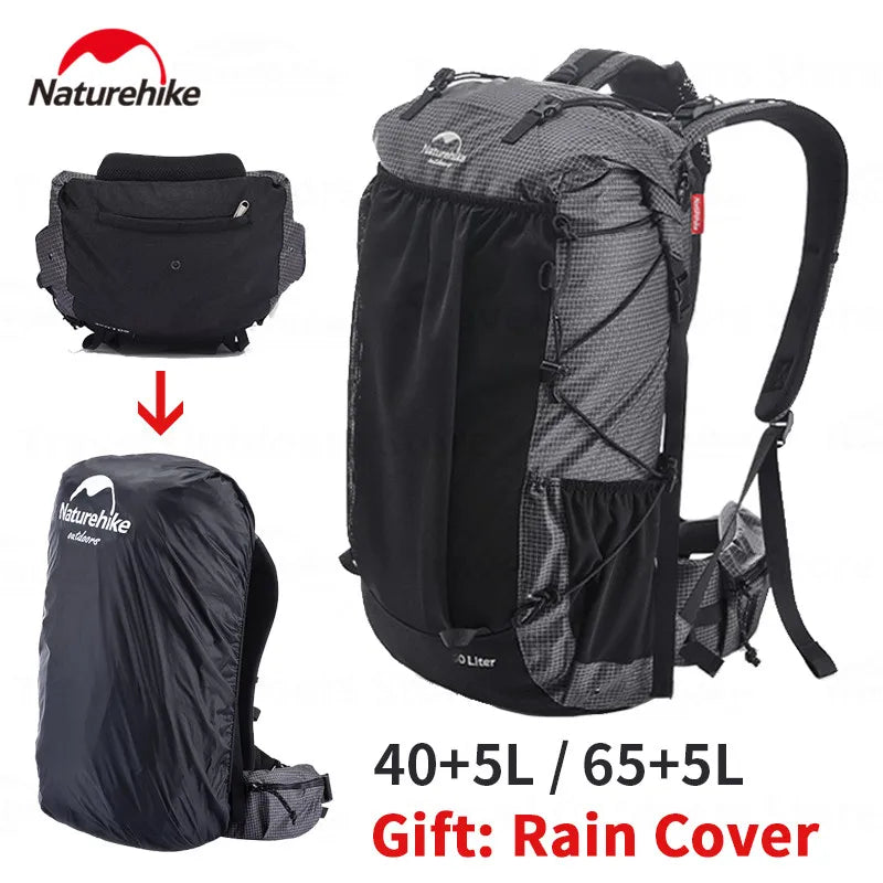 Naturehike Rock Series Camping Backpack 60 + 5L Large Capacity Travel Outdoor Bags 40 + 5L Ultralight Waterproof Hiking Backpack