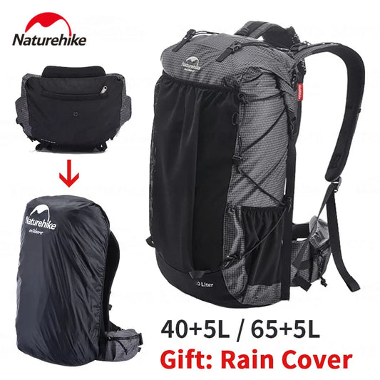 Naturehike Rock Series Camping Backpack 60 + 5L Large Capacity Travel Outdoor Bags 40 + 5L Ultralight Waterproof Hiking Backpack