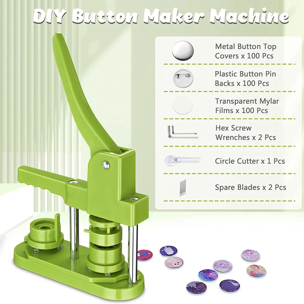 Badge Pin Button Maker Machine DIY 25/32/37/44/58MM Badges Set with 100Pcs Button Parts+Circle Cutter, Badge Press Maker Machine