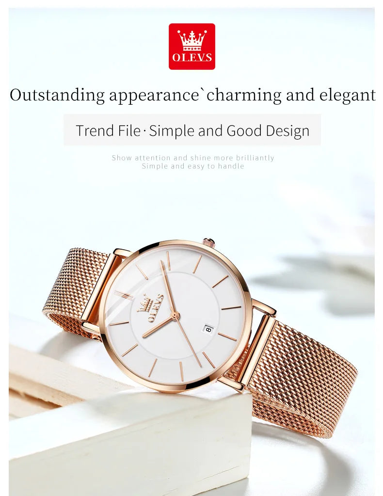 OLEVS 5869 Women Watch Original Brand Simple Mesh Belt Quartz Watch Automatic Date Waterproof Luminous Watches For Women Box