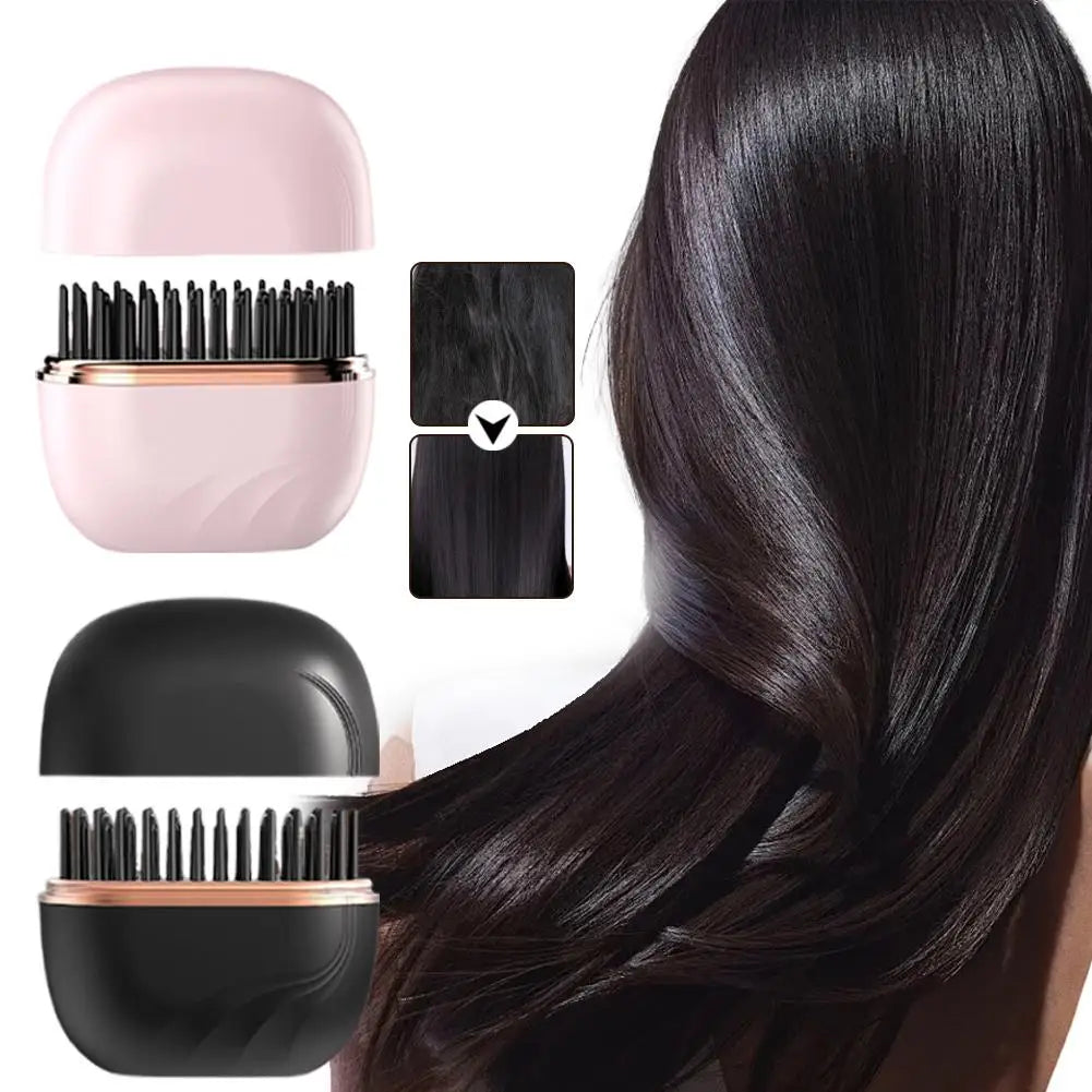 Mini Rechargeable Hair Straightener Brush: 3-Speed Temp Control, Anti-Scald Shell, Lightweight & Portable for Travel