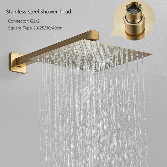 Brushed Golden Bathroom Shower Faucet Concealed Install 2 Way Rainfall Shower Set Wall Mounted Shower System Hot Cold Mixer Tap