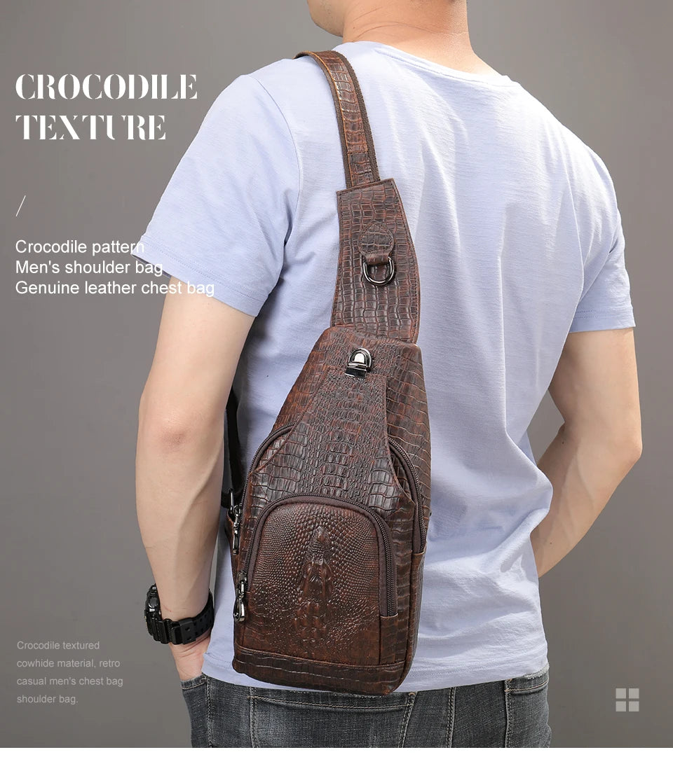WESTAL Genuine Leather Sling Bag Anti-Thief Crossbody Personal Pocket Bag Chest Shoulder Bag for Travel Hiking Croco Design Bags