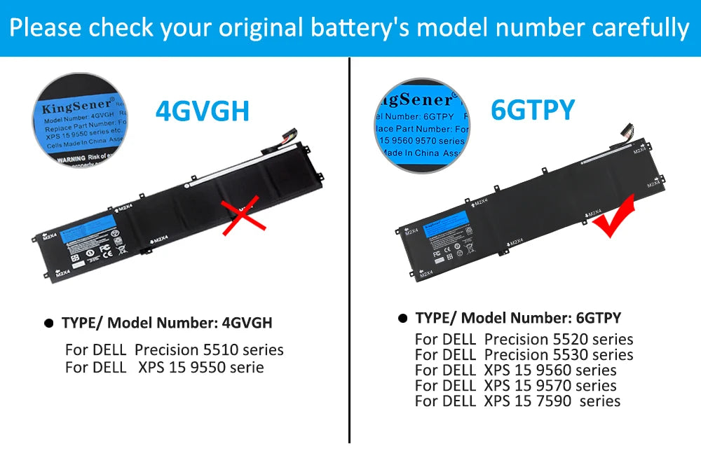 KingSener New 6GTPY 11.4V 97WH Laptop Battery For DELL XPS 15 9570 9560 7590 For DELL Precision 5520 5530 Series Notebook H5H20