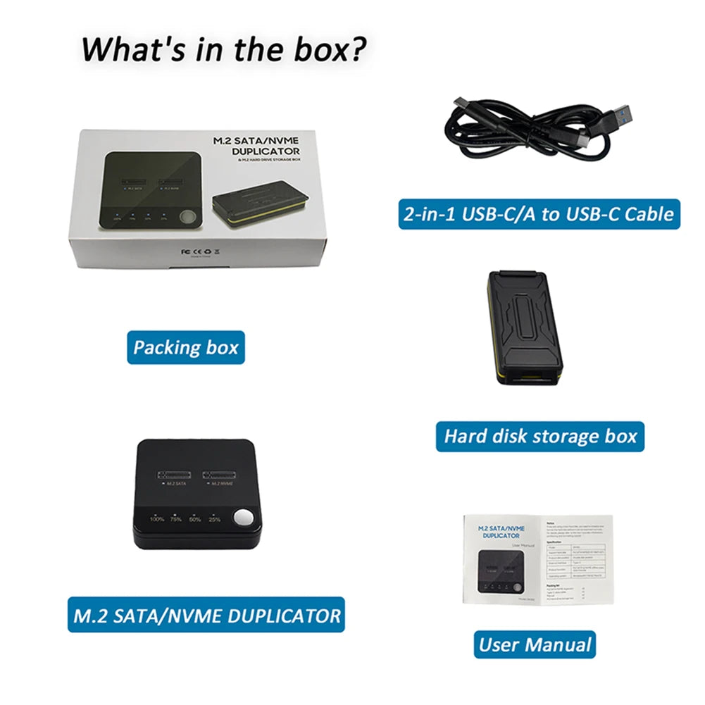 M.2 SATA/NVMe Dual-Bay Hard Drive Docking Station Clone Duplicaotr Offline Clone M.2 Cloner Data Transmission with LED Indicator
