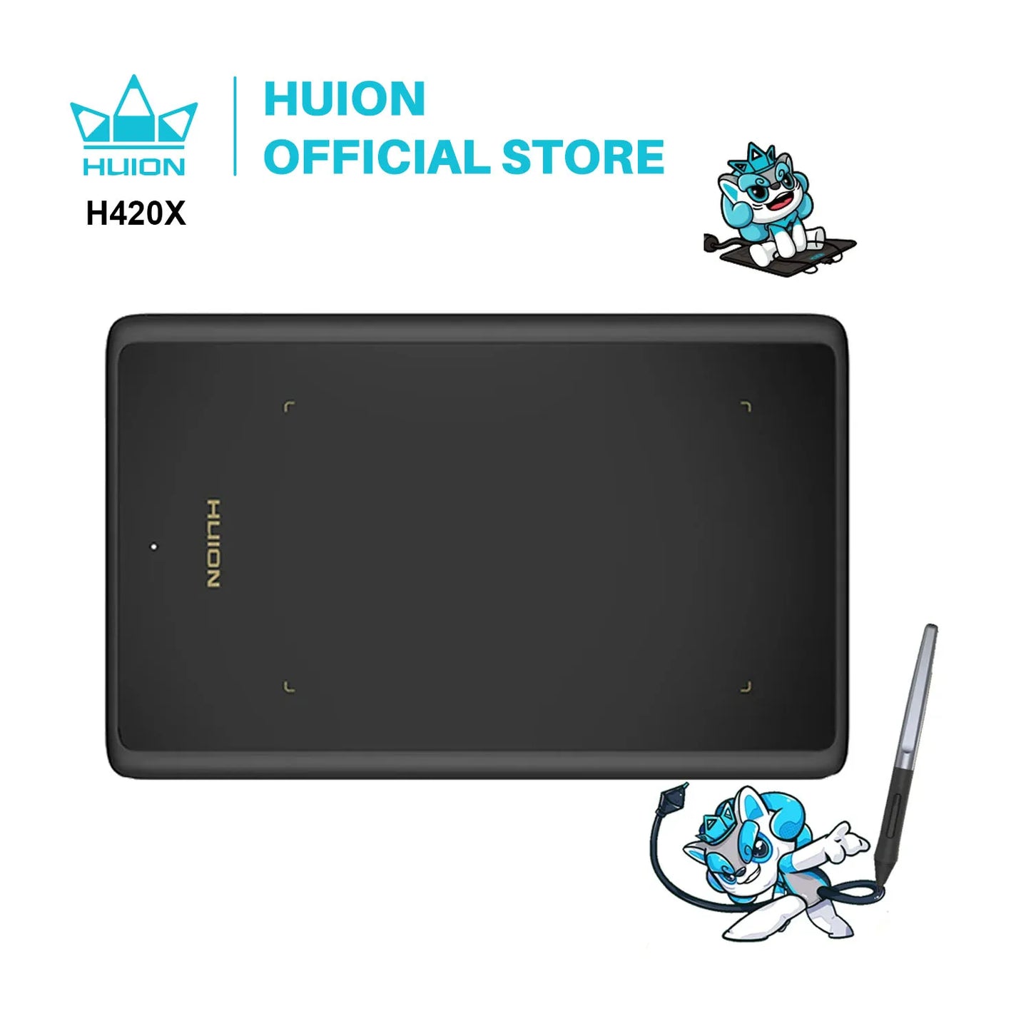 HUION H420X Graphics Tablet 4.17 x 2.6inch Digital Tablet Graphic Tablet for Drawing Painting with Battery-Free Pen PW100 8192 L