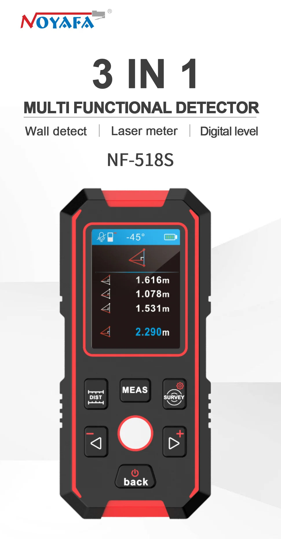 NF-518S Industrial Metal Detectors Metal Detector AC Cable Metal Pipes Rebar Multifunctional Wall Detector With Positioning Hole