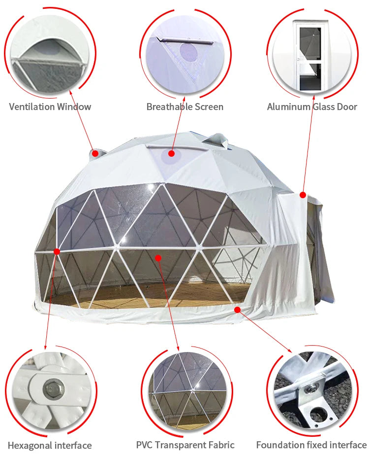 Trade Show Tent 6~9m Diameter Transparent Geodesic Luxury Dome Hotel Manor Tents Hotel Forest Glamping Round Dome Tent Outdoors