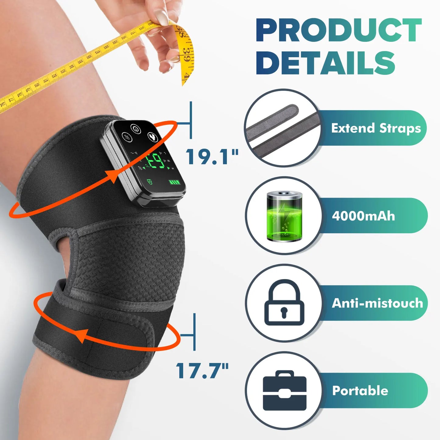 Rechargeable Electric Knee Massager 3-in1 Heated Vibration Pad for Joint Pain Relief Elbow Shoulder Arthritis Support Belt