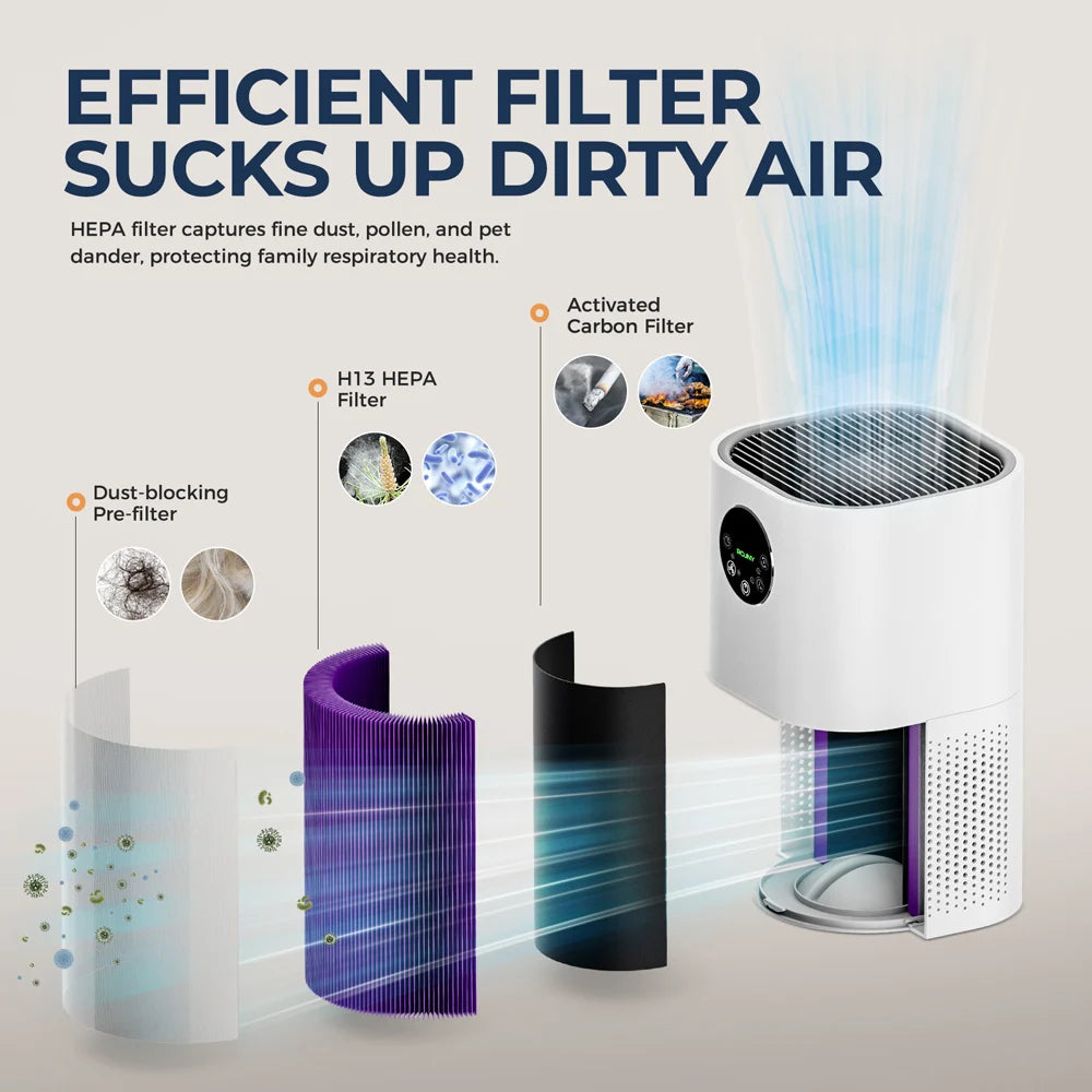 Air Purifier with H13 True HEPA Filter for Home Allergies and Pets Hair, Smokers in Bedroom