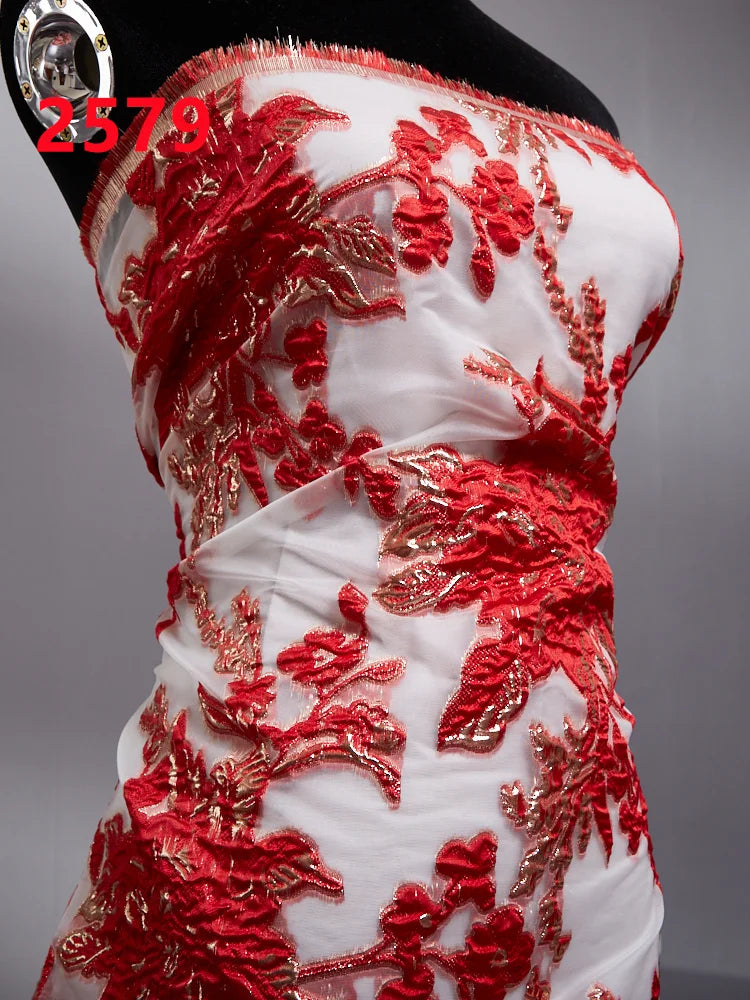 French Organza Brocade Lace Fabric 2025 High Quality Gilding Luxury Nigerian Lace Fabric Elegant Party Dress for Women A2579
