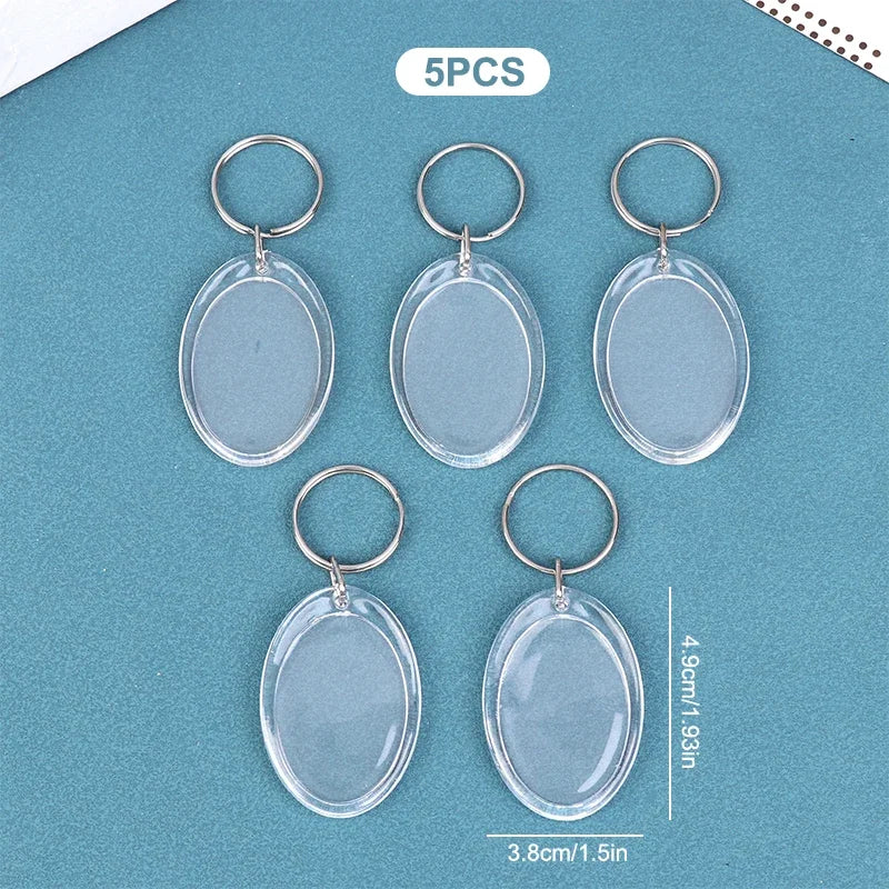 5pcs Blank Photo Frame Keychain Clear Acrylic Keyring Insert Photo Split Key Pendant DIY Key Holder Couple Anniversary Gifts