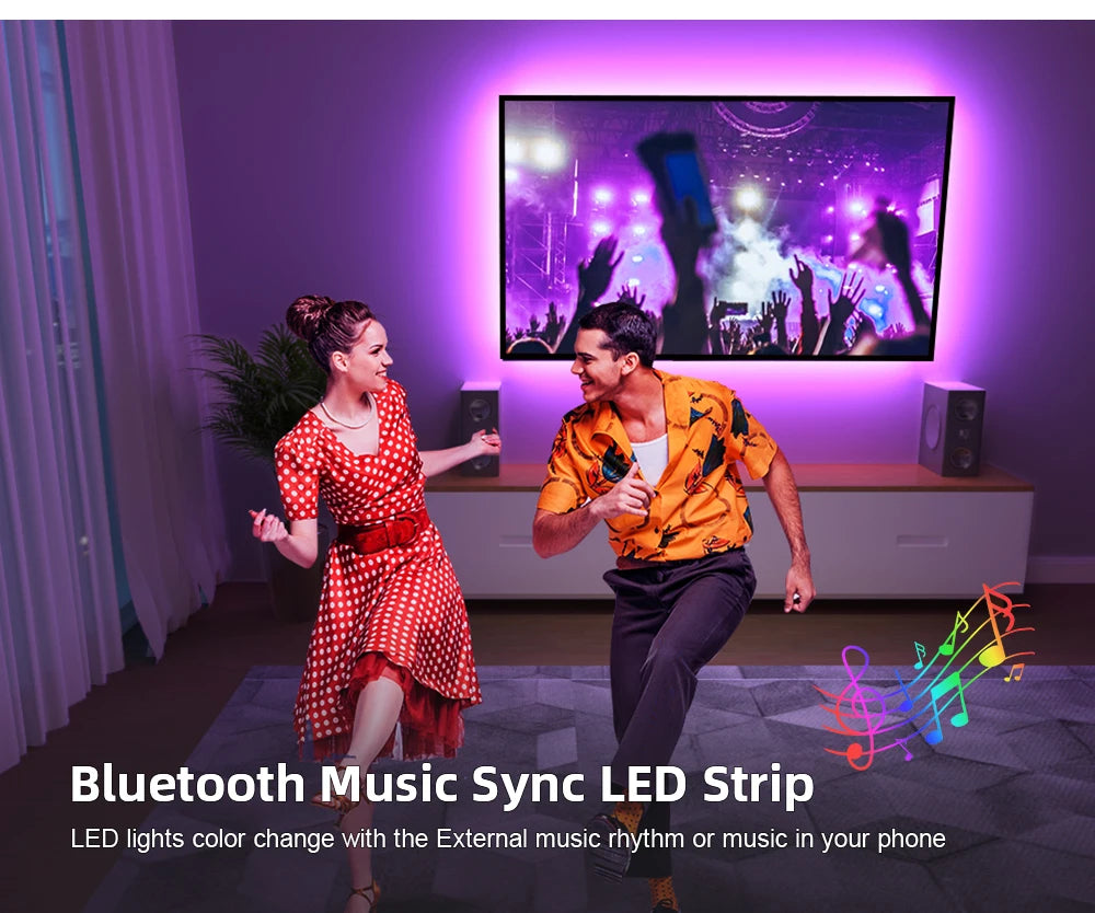 LED Strip Light RGB 5050 Music Sync Color Changing  Sensitive Built-in Mic, App Controlled LED Lights 5M 10M 15M DC12V Flexible