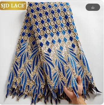 SJD LACE African Guipure Cord Stones Lace Fabric 5 Yards 2026 New Nigerian Water Soluble Lace For Women Wedding Party Dress 3844