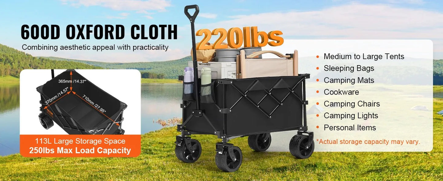 SucceBuy Collapsible Folding Wagon Beach Wagon Cart with All-Terrain Wheels Drink Holders Sports Wagon for Camping Shopping
