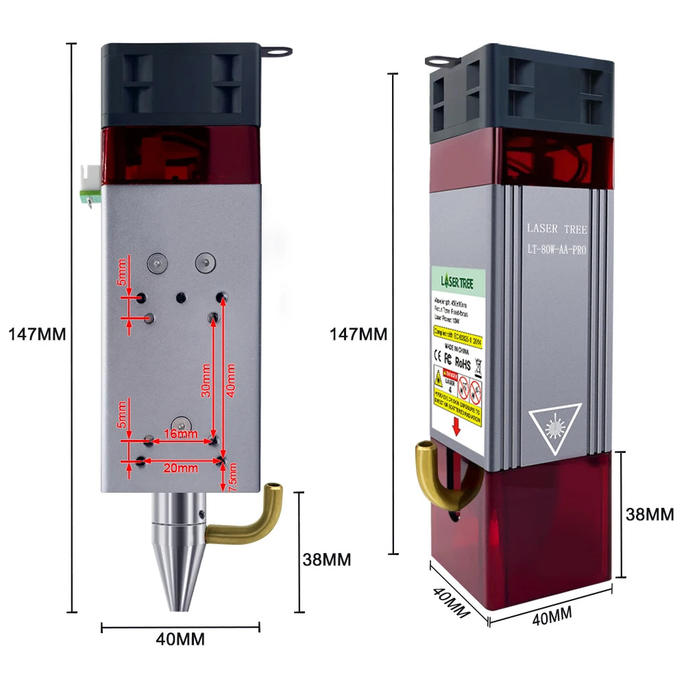 LASER TREE 10W Laser Module with Air Assist 5W Laser Engraving Head 450nm Blue TTL Laser Head for CNC Laser Cutting Machine