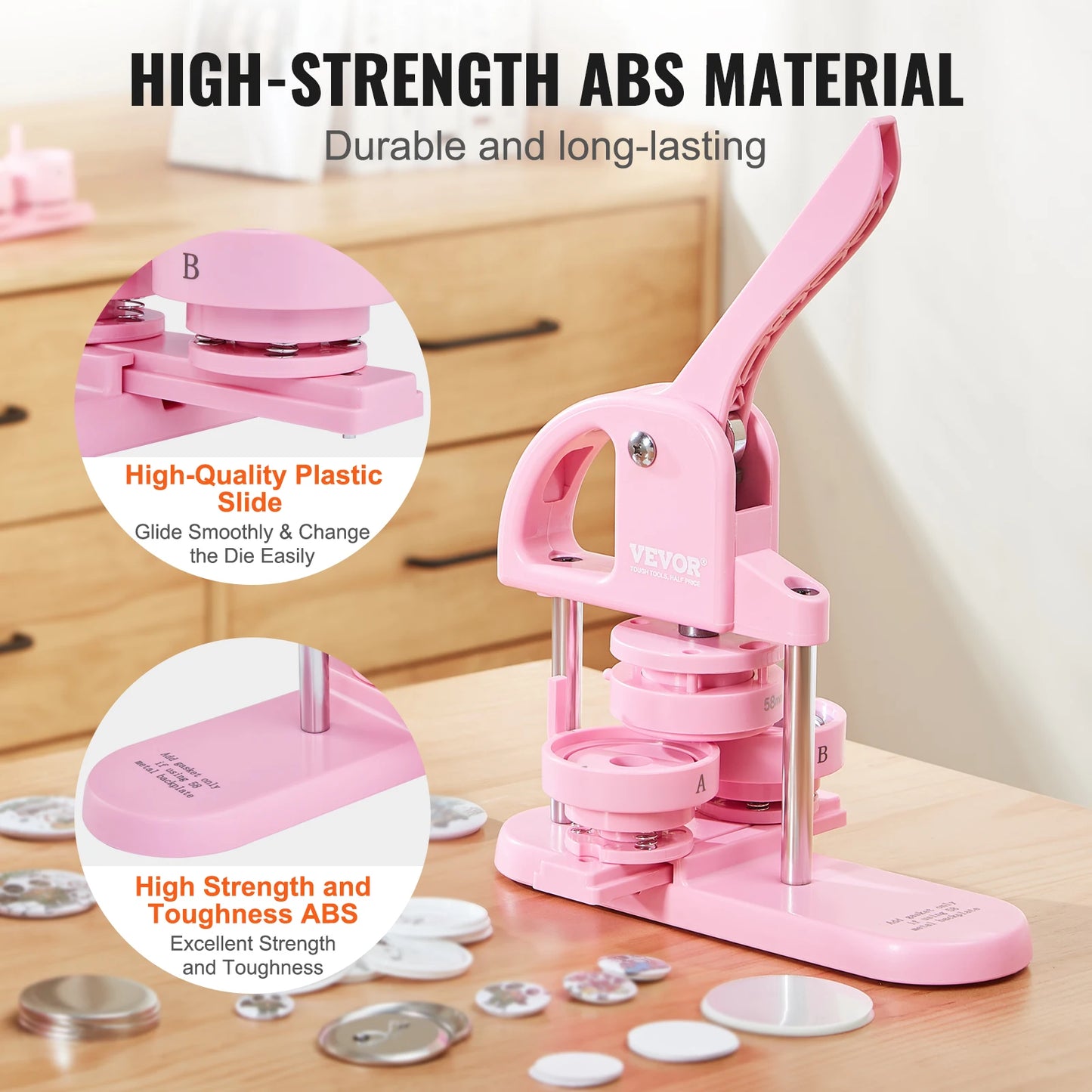SucceBuy 3-IN-1 Button Maker Button Maker Machine with Panda Magic Book  Ergonomic Arc Handle Punch Press Kit