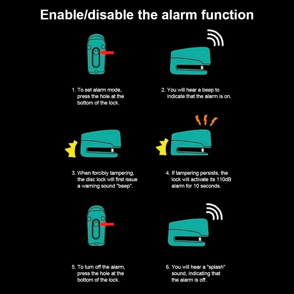 Bicycle Alarm Disc Brake Electric Lock Anti Theft Motorcycle Alarm Brake Rotor Padlock Waterproof Motorcycle Bike Accessories