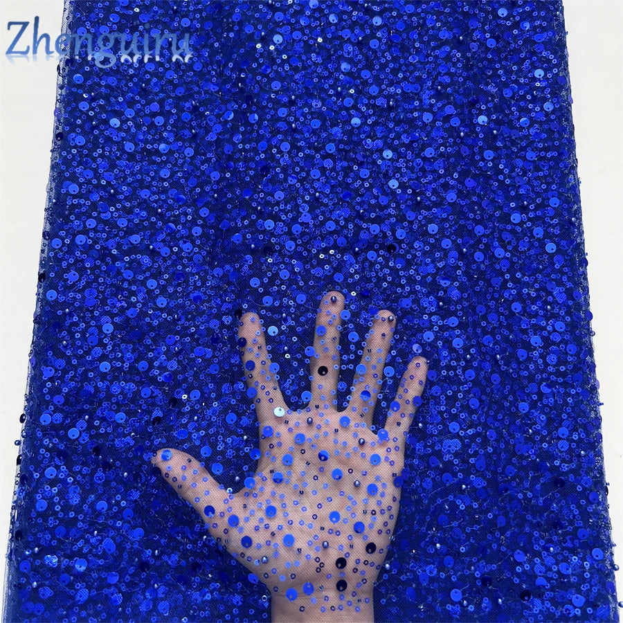 2025 French Tulle Lace Fabric African Heavy Silver Sequins Lace Fabric High Quality For Bridal Dress Luxury Evening Dress A3490