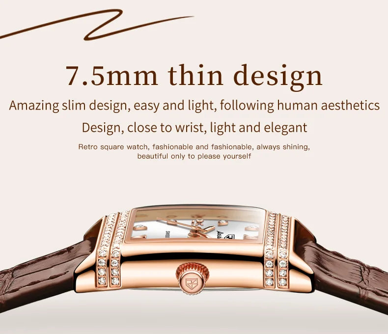 JSDUN Woman Watch Luxury Diamond Dial Comfortable Leather Watchband Fashion Square Rose Gold Quartz Wristwatches Montre Femme