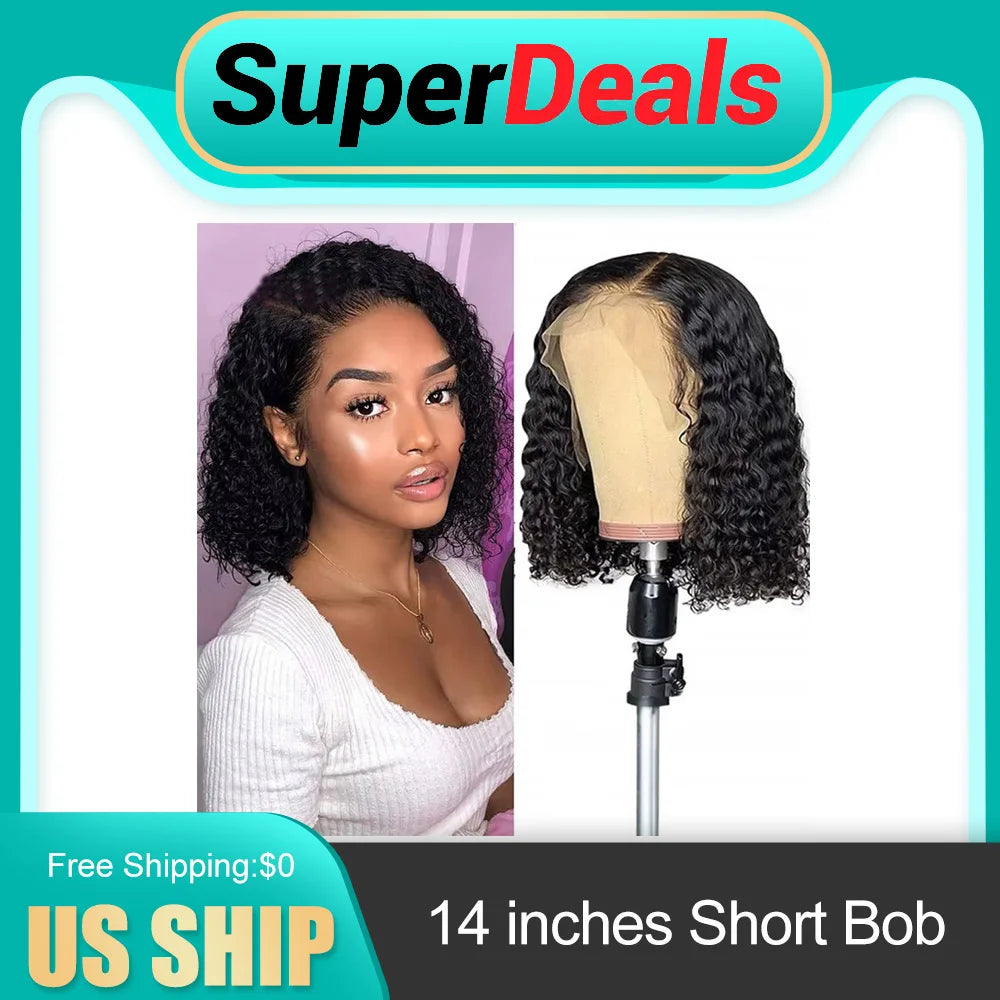 14 inches Short Bob Wigs Deep Wave Rose Net Wigs Short Curly Bob Wig Glueless Machine Made Wigs For Women