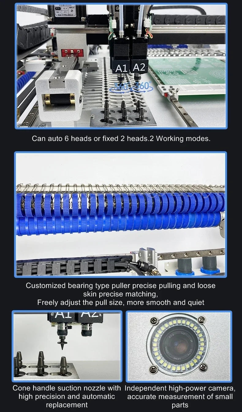 D600Plus 6 Heads 68 Bits Desktop Full Automatic SMT Pick Place Machine Chip Mounter Solder Station