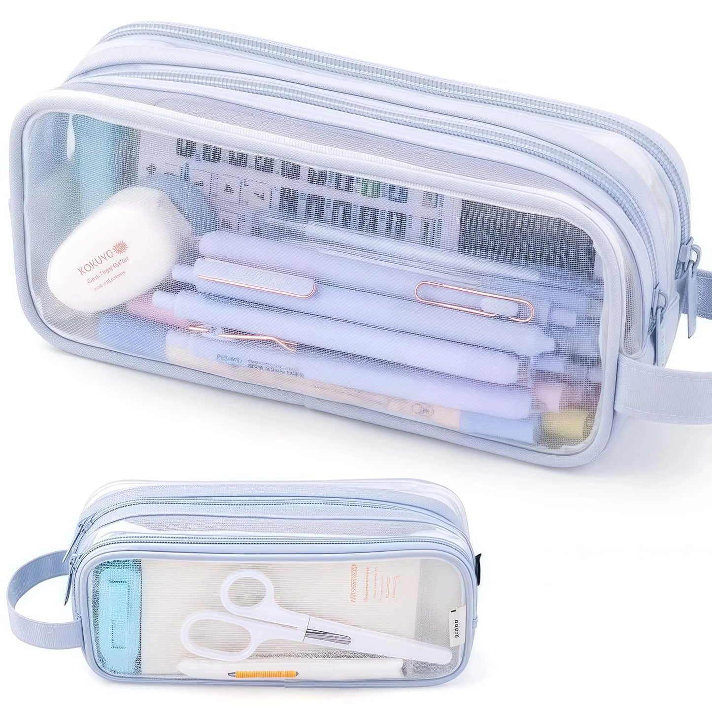 Transparent Mesh Pen Bag for Carrying Student Exam Supplies,Large Capacity Storage for Stationery,Simple Design Pen Case