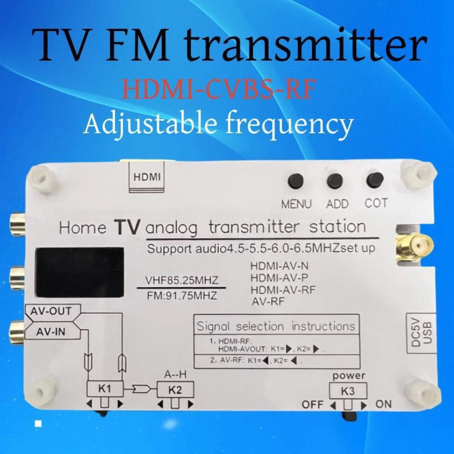 1Pc Analog TV Signal Transmitter VHF Audio Wireless RF Signal Converter AV Transmission Analog TV Sound Video Signal Transmitter
