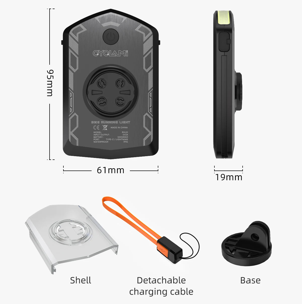 CYCLAMI RVL01 Bicycle Headlight Bike Light Cycling 5000mAh Type-C Charging Front Lamp For Garmin XOSS IGPSPORT COOSPO GEOID