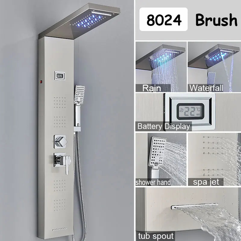 ULGKSD Bathroom Shower Panel LED Light Bathroom Faucet Hot&Cold Rainfall Mixer Tap Modern Bathroom Faucet Shower Column For Bath