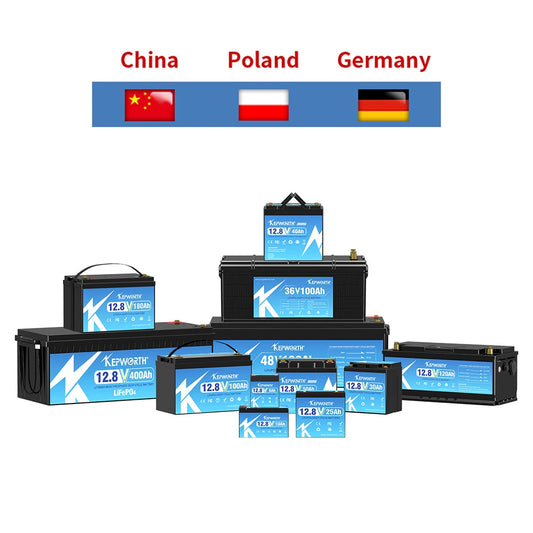12V/24V LiFePO4 Battery with BMS - 30/50/100/120/135/300Ah for Golf Cart, Solar, RV, EV - Long Lifespan