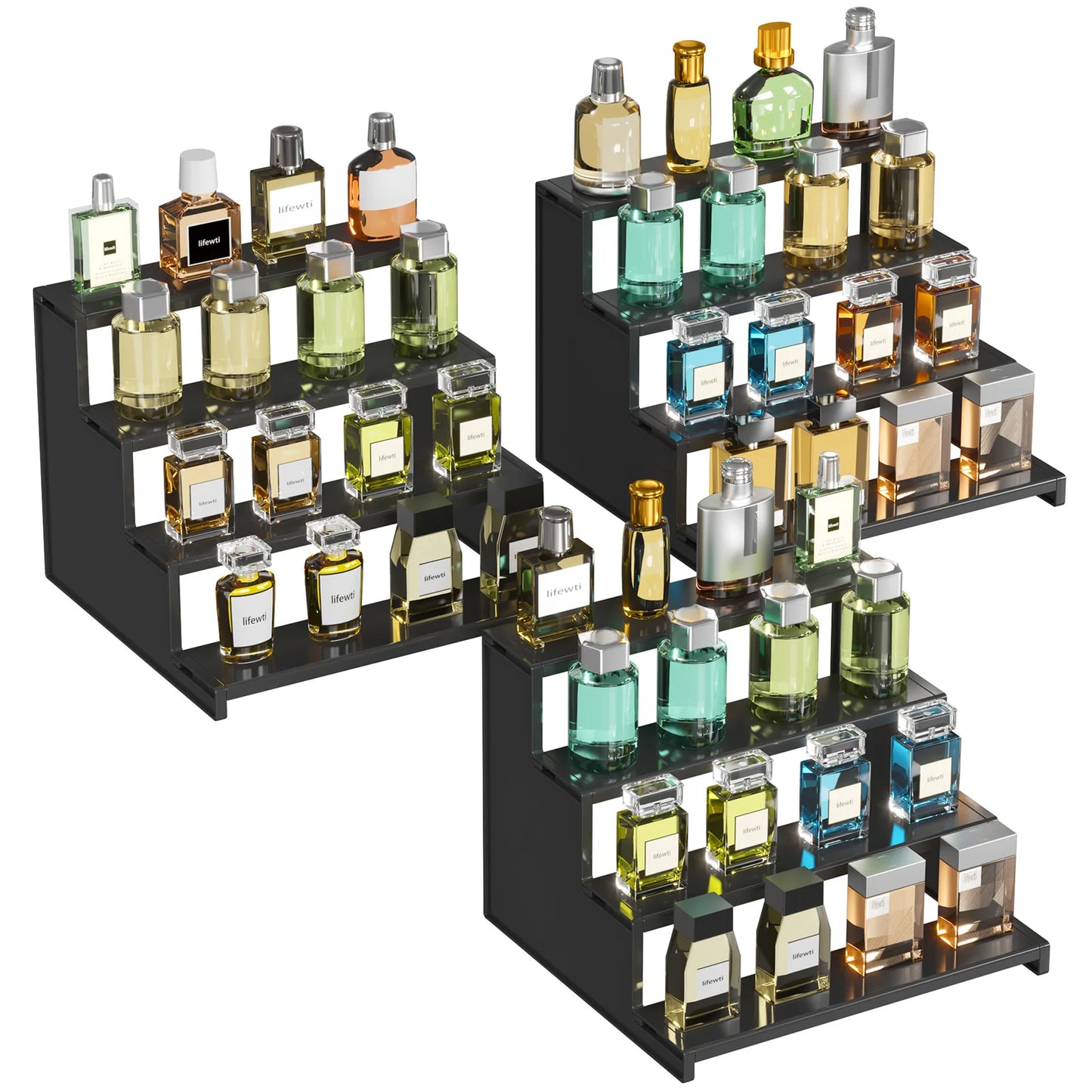 Dark Cologne Stand, Step Perfume Organizer, Tool-free Assembly, Display Stand Shelf for Fragrance, Skincare, Figurine, Dessert