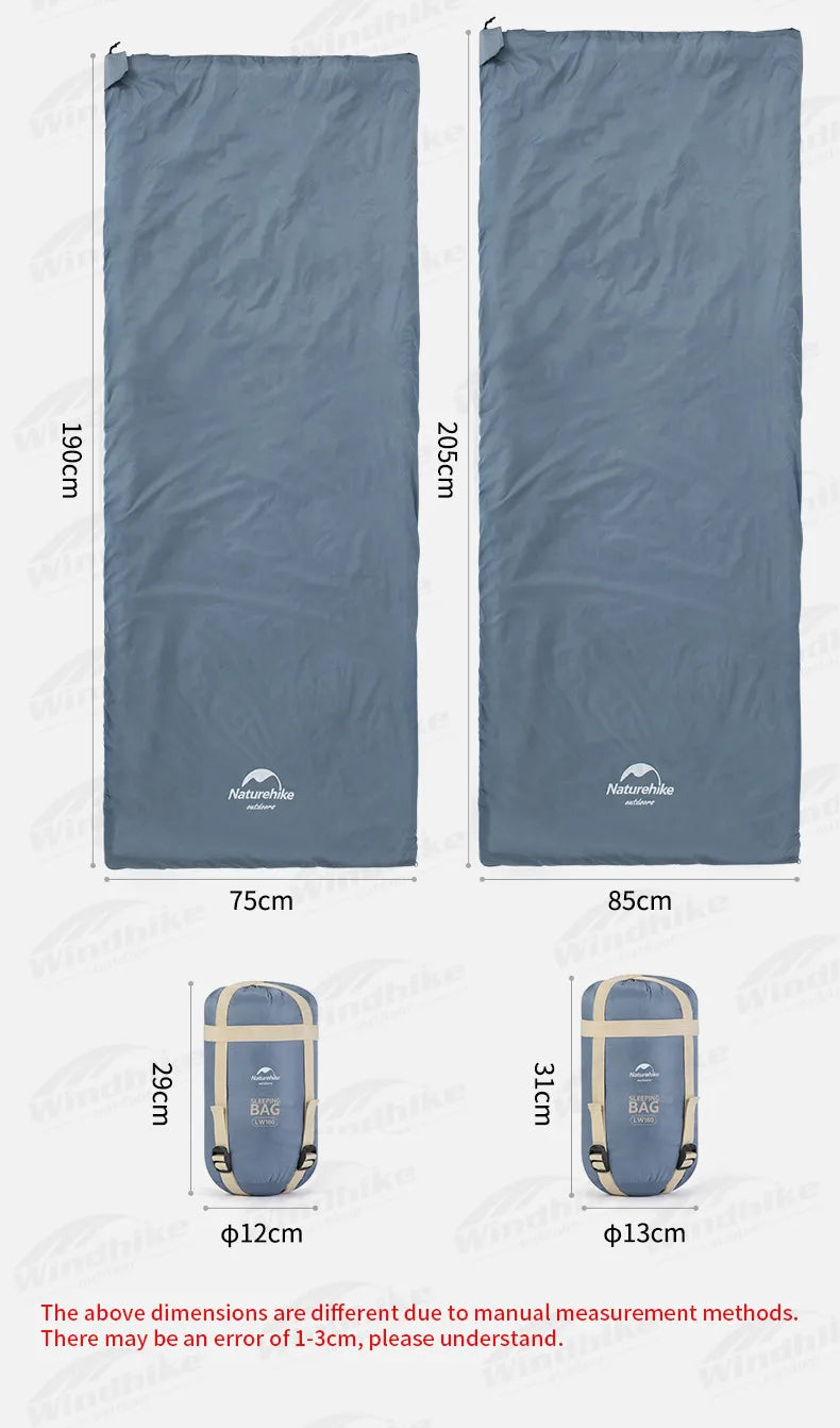Naturehike LW180 Camping Sleeping Bag Ultralight Spring Summer Cotton Sleeping Bag for Single Couple Tourist Hiking Waterproof