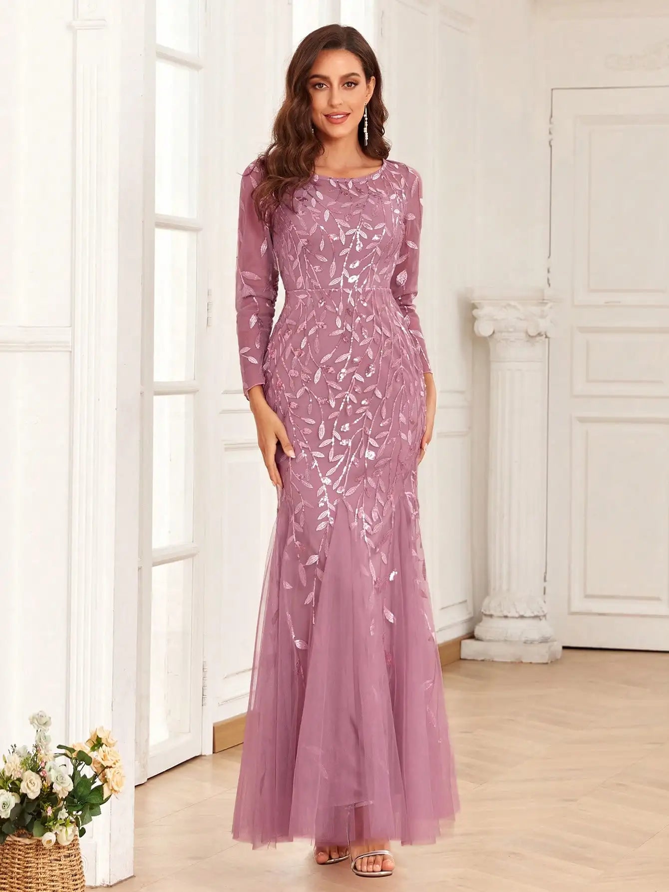 Elegant Gold Sequin Embroidered Mesh Mermaid Evening Dress for Prom Wedding Guest