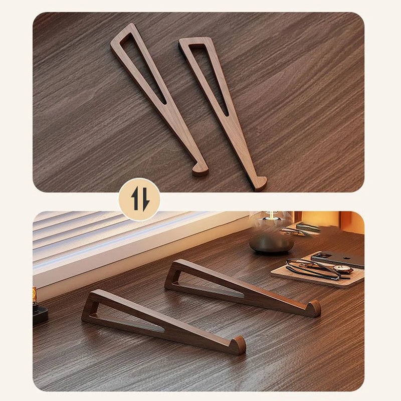 1pair Bamboo Laptop Stand Adjustable Desktop Riser Portable Computer Cooling Holder for Notebook Tablet Reading Desk Organizer