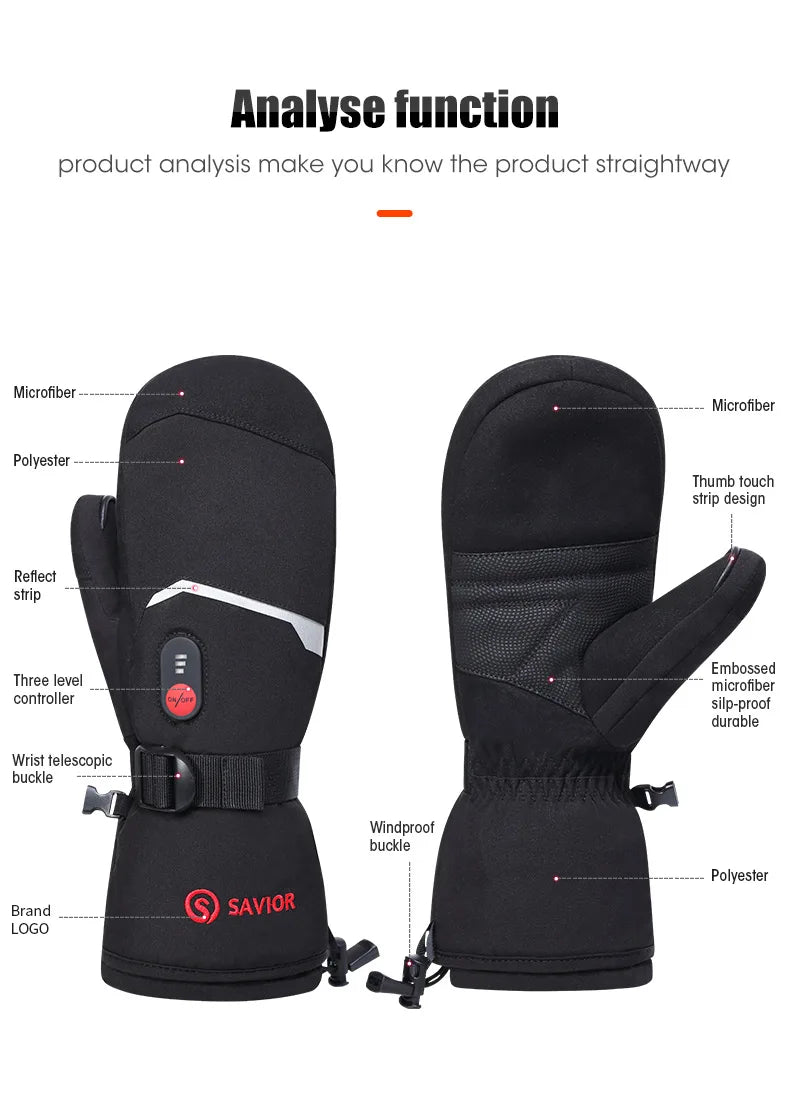 Waterproof Snowboard Cycling Motorcycle Bicycle Skiing Winter Gloves Crab Finger Style Heating Hand Warm Electric Thermal Gloves