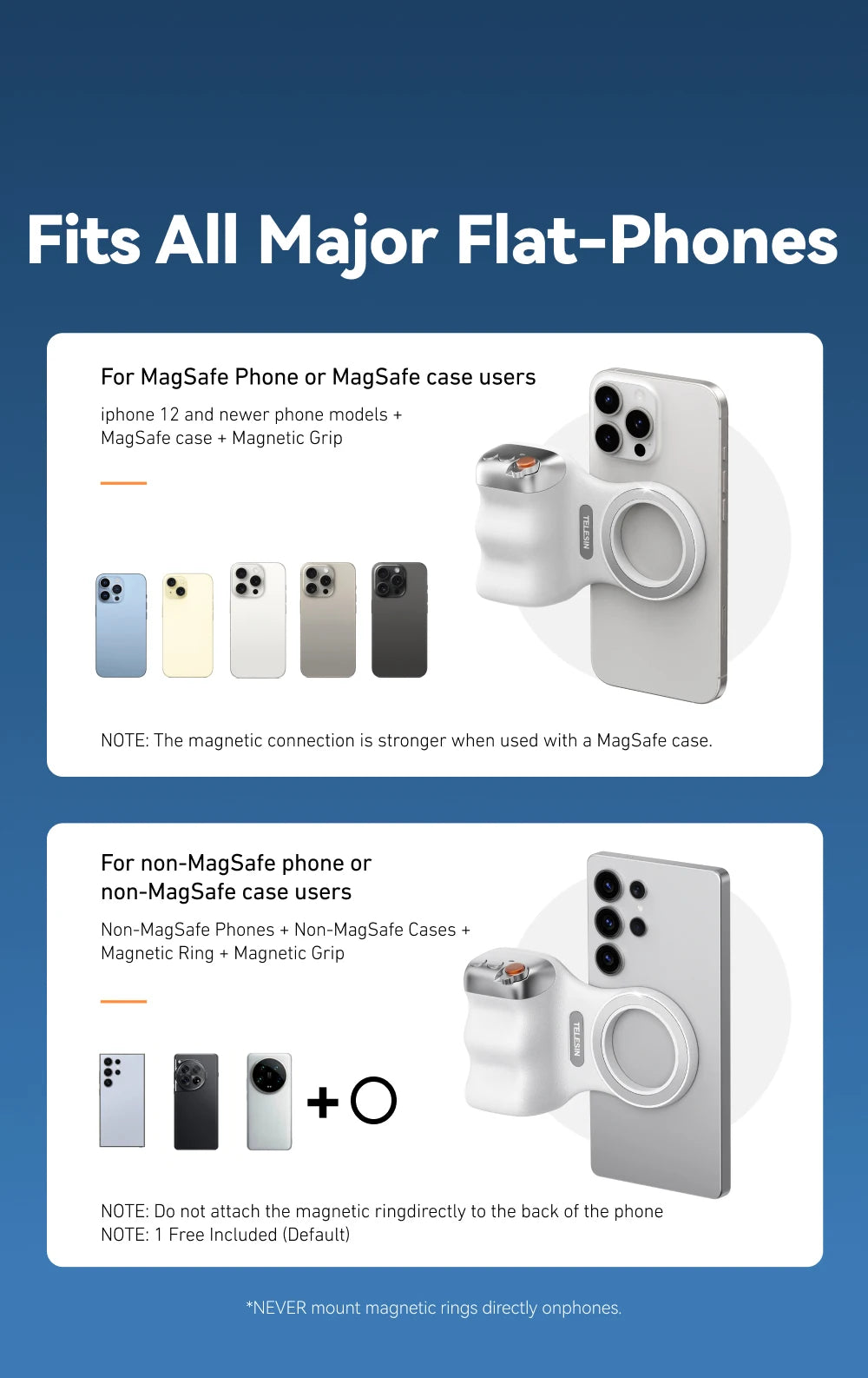 TELESIN Magnetic Phone Camera Shoot Hand Grip Universal Smart Phone Holder Shooting Aid Remote Control Handle for Iphone Andriod