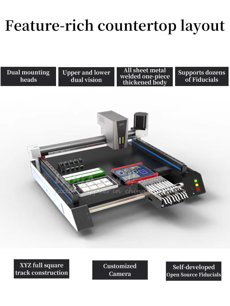 Triple Vision Camera System Desktop Automatic SMT Pick Place Machine Chip Mounter LED SMD Dual Heads Nozzles For PCB Assembly